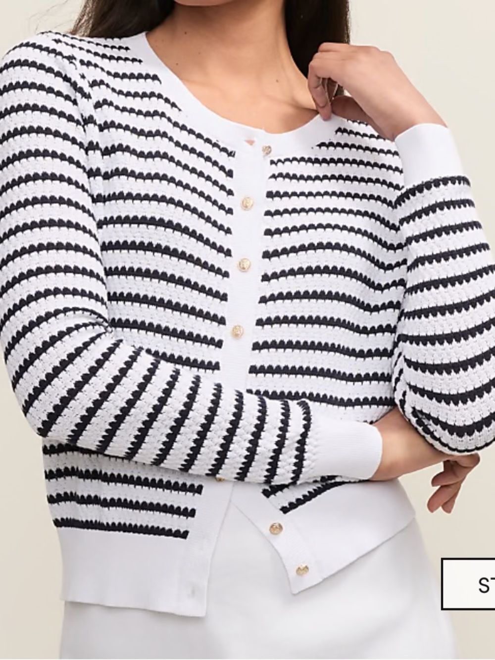 Ann Taylor Striped Black and White Button-Front Women's Cardigan Sweater XL - Picture 3 of 6